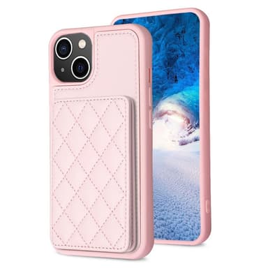 SKALO iPhone 15 Tikattu Suojakuori Lompakolla - Pinkki