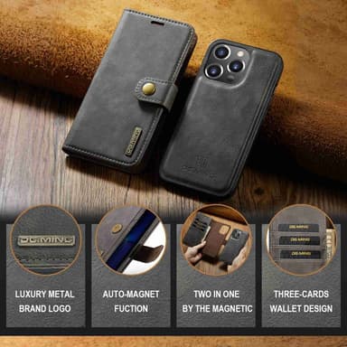 DG MING iPhone 15 Pro 2-in-1 magneetti lompakkokotelo - Harmaa
