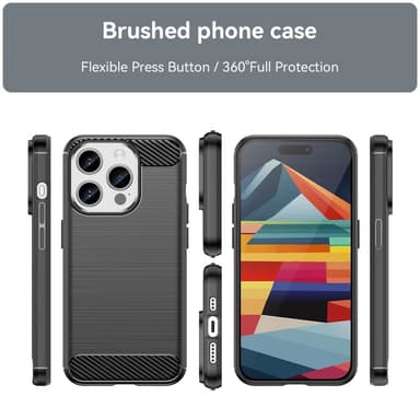 SKALO iPhone 15 Pro Armor Carbon Iskunkestävä TPU suojakuori - Musta