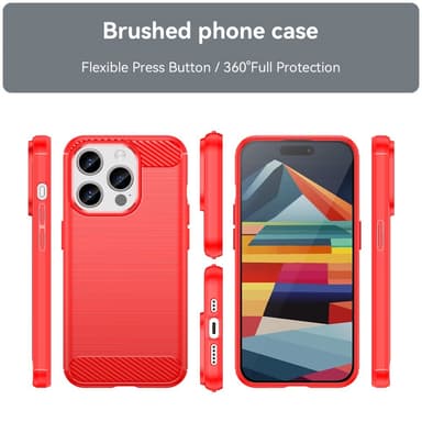 SKALO iPhone 15 Pro Armor Carbon Iskunkestävä TPU suojakuori - Punainen