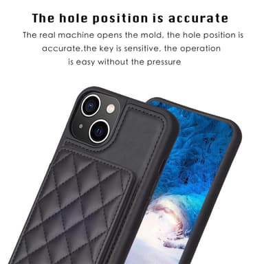 SKALO iPhone 15 Tikattu Suojakuori Lompakolla - Musta
