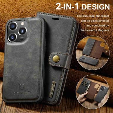 DG MING iPhone 15 Pro 2-in-1 magneetti lompakkokotelo - Harmaa