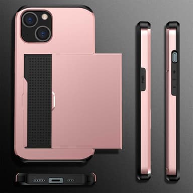 SKALO iPhone 14 Plus Armor Suojakuori korttikotelo - Ruusukulta