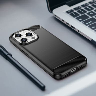 SKALO iPhone 15 Pro Armor Carbon Iskunkestävä TPU suojakuori - Musta