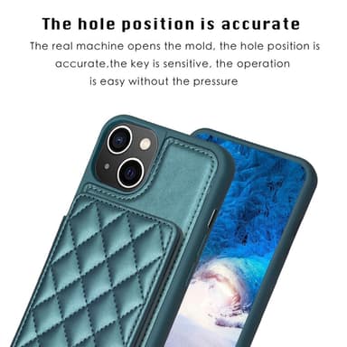 SKALO iPhone 15 Tikattu Suojakuori Lompakolla - Turkoosi
