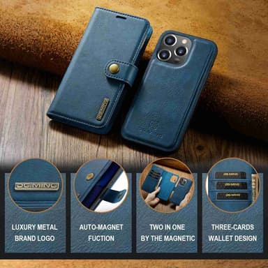 DG MING iPhone 14 Pro 2-in-1 magneetti lompakkokotelo - Sininen