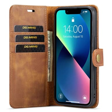 DG MING iPhone 15 2-in-1 magneetti lompakkokotelo - Ruskea