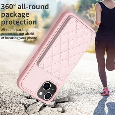 SKALO iPhone 15 Tikattu Suojakuori Lompakolla - Pinkki