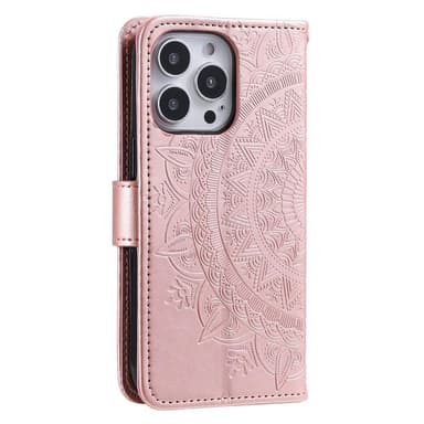 SKALO iPhone 15 Pro Mandala lompakkokotelo - Ruusukulta