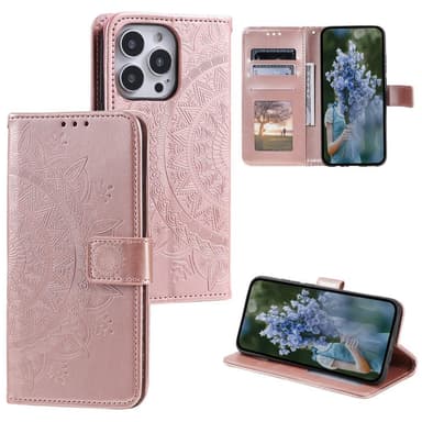 SKALO iPhone 15 Pro Mandala lompakkokotelo - Ruusukulta