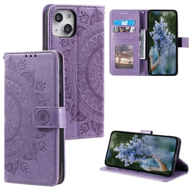 SKALO iPhone 15 Mandala lompakkokotelo - Violetti