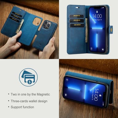 DG MING iPhone 14 Pro 2-in-1 magneetti lompakkokotelo - Sininen