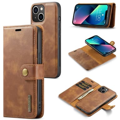DG MING iPhone 15 2-in-1 magneetti lompakkokotelo - Ruskea