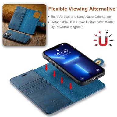 DG MING iPhone 14 Pro 2-in-1 magneetti lompakkokotelo - Sininen