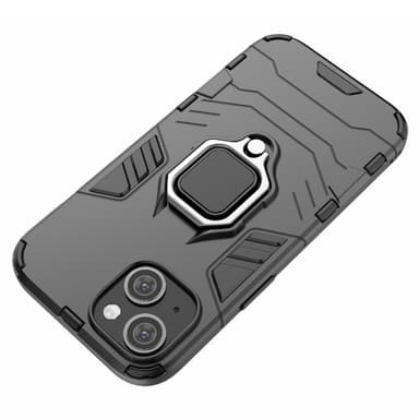 SKALO iPhone 15 Armor Hybridi metallirengas kuori - Musta