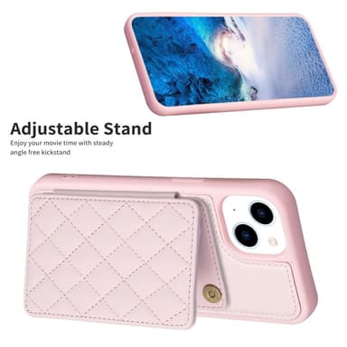 SKALO iPhone 15 Tikattu Suojakuori Lompakolla - Pinkki