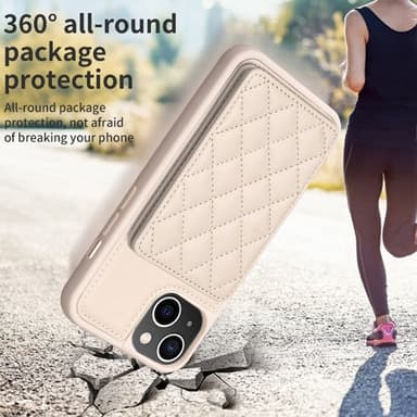 SKALO iPhone 15 Tikattu Suojakuori Lompakolla - Beige