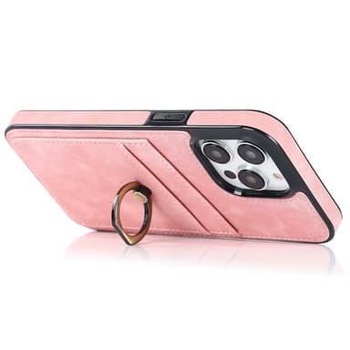 SKALO iPhone 14 Pro Max PU-nahkainen kortinhaltijan rengas - Pinkki