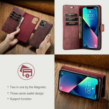 DG MING iPhone 14 2-in-1 magneetti lompakkokotelo - Punainen