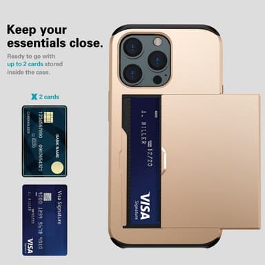SKALO iPhone 14 Pro Max Armor Suojakuori korttikotelo - Kulta