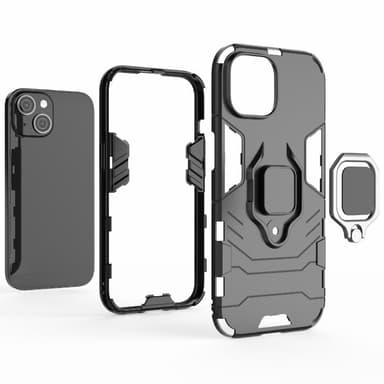 SKALO iPhone 15 Armor Hybridi metallirengas kuori - Musta