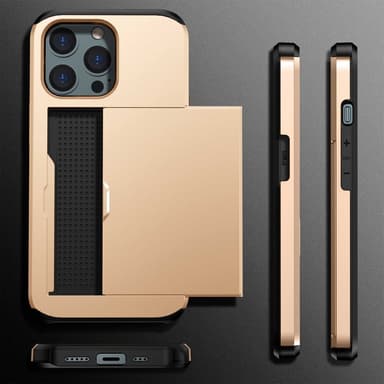 SKALO iPhone 14 Pro Max Armor Suojakuori korttikotelo - Kulta