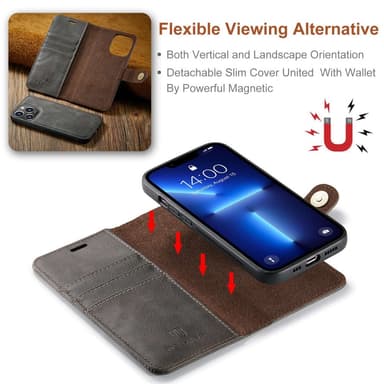 DG MING iPhone 15 Pro 2-in-1 magneetti lompakkokotelo - Harmaa