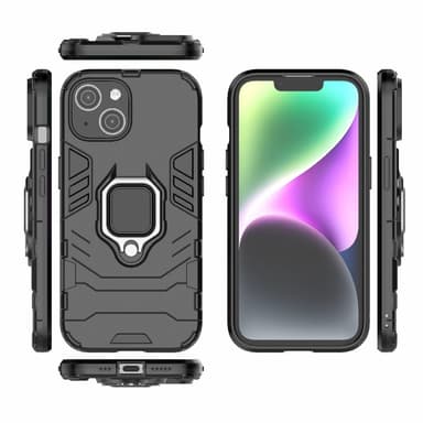 SKALO iPhone 15 Armor Hybridi metallirengas kuori - Musta