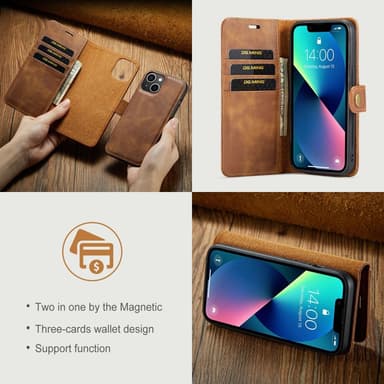 DG MING iPhone 15 2-in-1 magneetti lompakkokotelo - Ruskea