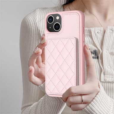 SKALO iPhone 15 Tikattu Suojakuori Lompakolla - Pinkki