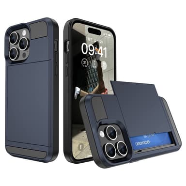SKALO iPhone 15 Armor Suojakuori korttikotelo - Sininen