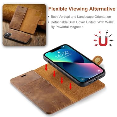 DG MING iPhone 15 2-in-1 magneetti lompakkokotelo - Ruskea