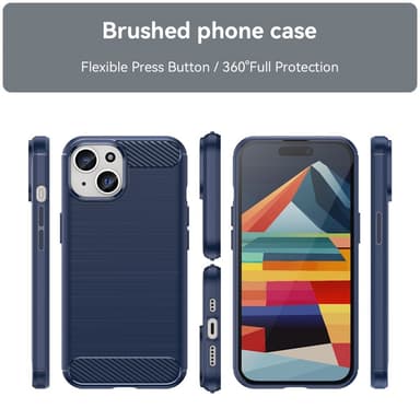 SKALO iPhone 15 Plus Armor Carbon Iskunkestävä TPU suojakuori - Sininen
