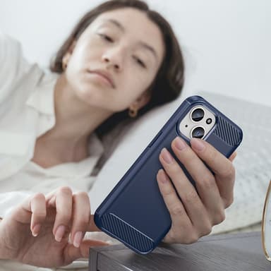 SKALO iPhone 15 Plus Armor Carbon Iskunkestävä TPU suojakuori - Sininen