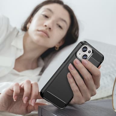SKALO iPhone 15 Plus Armor Carbon Iskunkestävä TPU suojakuori - Musta