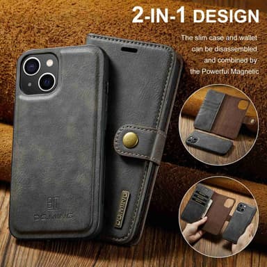 DG MING iPhone 14 2-in-1 magneetti lompakkokotelo - Harmaa