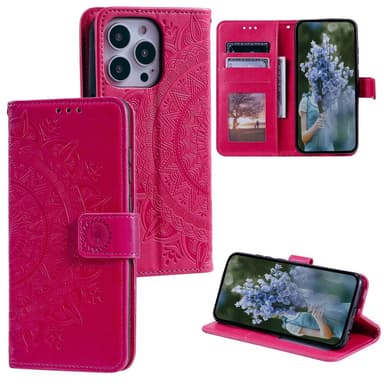 SKALO iPhone 15 Pro Mandala lompakkokotelo - Cerise