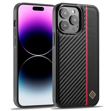 SKALO iPhone 15 Pro Max LC.IMEEKE Carbon Fiber PU-nahkakuori - Musta