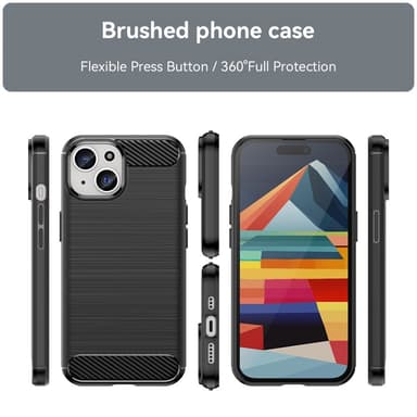 SKALO iPhone 15 Plus Armor Carbon Iskunkestävä TPU suojakuori - Musta
