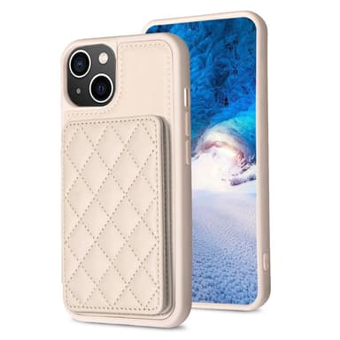 SKALO iPhone 15 Tikattu Suojakuori Lompakolla - Beige