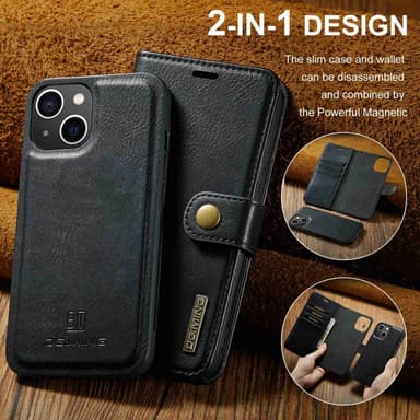 DG MING iPhone 14 2-in-1 magneetti lompakkokotelo - Musta