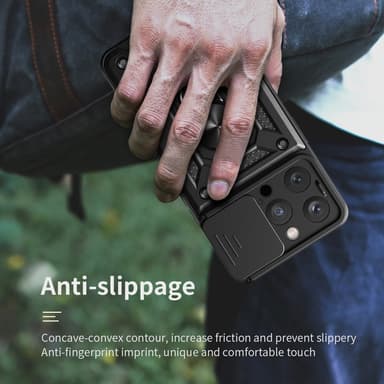 SKALO iPhone 15 Pro Armor hybridi metallirengas kameran liukusäädin - Musta