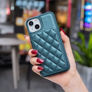 SKALO iPhone 15 Tikattu Suojakuori Lompakolla - Turkoosi