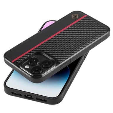SKALO iPhone 15 Pro Max LC.IMEEKE Carbon Fiber PU-nahkakuori - Musta