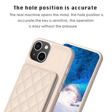 SKALO iPhone 15 Tikattu Suojakuori Lompakolla - Beige