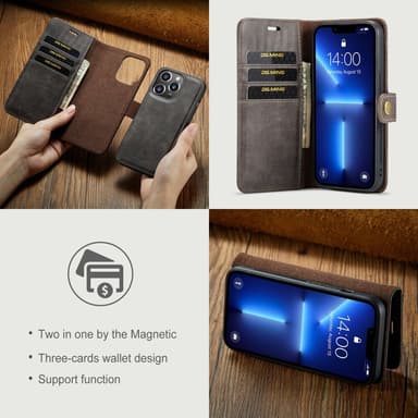 DG MING iPhone 15 Pro 2-in-1 magneetti lompakkokotelo - Harmaa