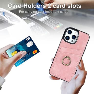 SKALO iPhone 14 Pro Max PU-nahkainen kortinhaltijan rengas - Pinkki