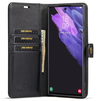 DG MING Samsung S22 Ultra 2-in-1 magneetti lompakkokotelo - Musta
