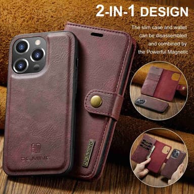 DG MING iPhone 14 Pro 2-in-1 magneetti lompakkokotelo - Punainen