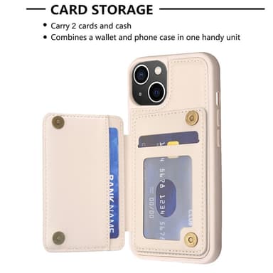 SKALO iPhone 15 Tikattu Suojakuori Lompakolla - Beige